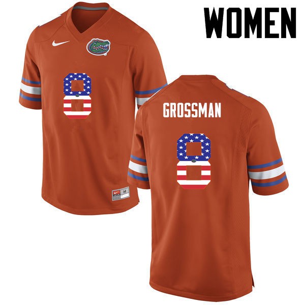 Florida Gators Women #8 Rex Grossman College Football Jersey USA Flag Fashion Orange
